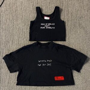 CHNGE Womens Black Graphic Crop Tank & Tee Set